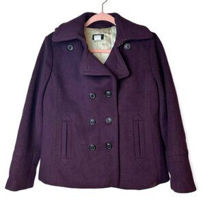 J. Crew Deep Purple  Wool Double Breasted Pea Coat PS